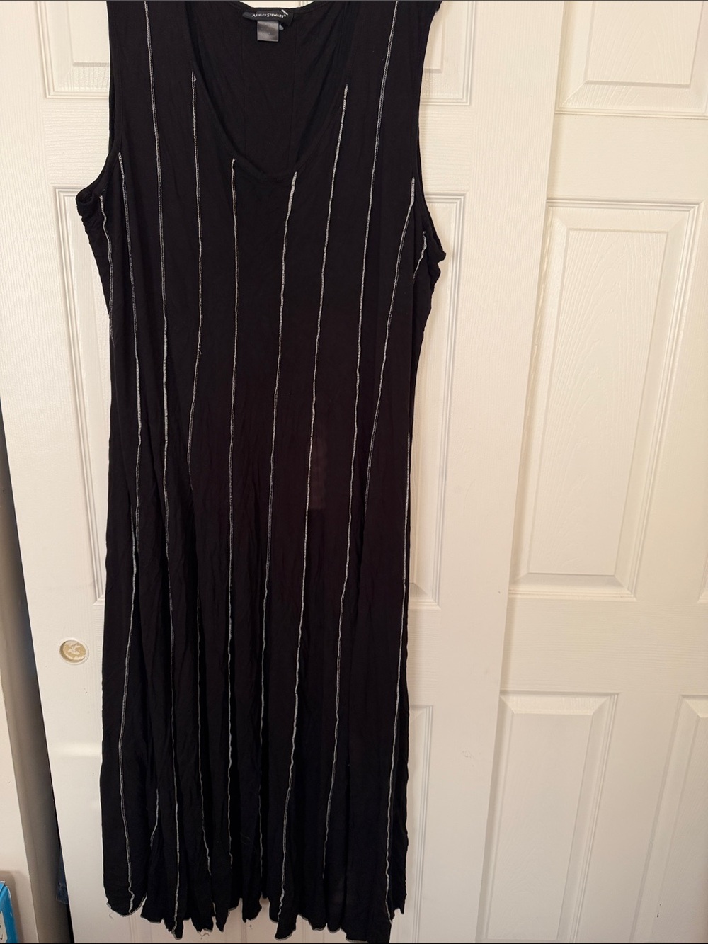 Ashley Stewart Black Maxi Dress with Silver Vertical Stripes